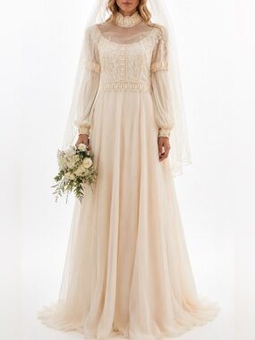 Vintage 70s Boho Style Wedding Dress XS FLAWS cottagecore hippie 1970s